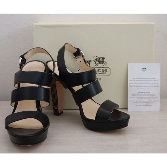 Coach Q1375 Women's Sz 10B Black Bertta Vachetta Leather Heeled Sandals - Picture 1 of 13